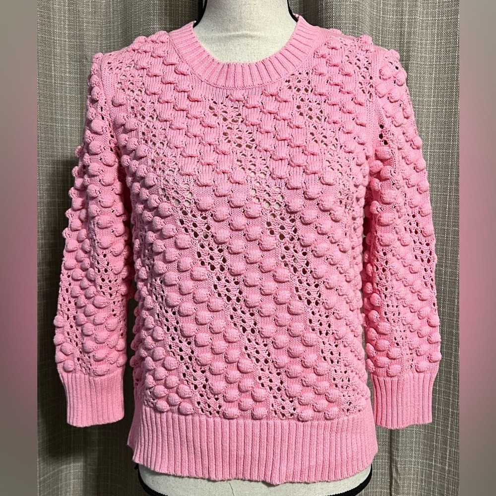 FORTE CASHMERE size medium pink bubble sweater 3/4 sleeves wear tank under NWT